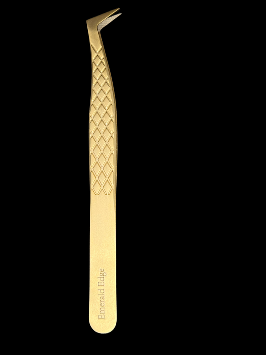 Emerald Edge – L-Shaped Lash Extension Tweezer for Volume & Mega Volume